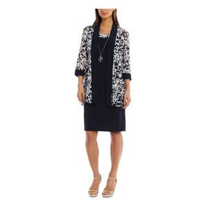 R&M RICHARDS PETITE Womens Navy 3/4 Sleeve Knee Length Sheath Dress Petites 4P